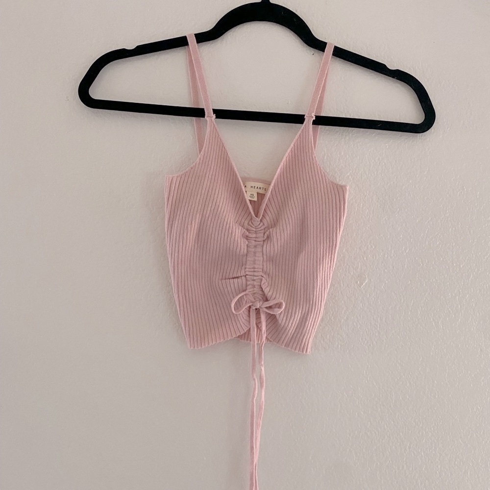 LA Hearts - Soft Pink Ribbed Knit Tie Front Top